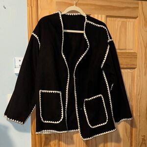 Black and White Women's Jacket with Matching Scarf